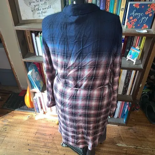 White Crow pink & blue plaid dipped button down L shirt dress