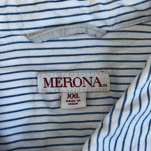 Merona blue white striped long sleeve button up flannel shirt women’s size XXL