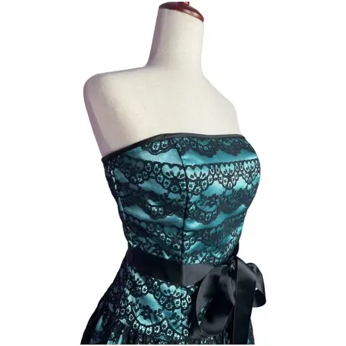 Gunne Sax Jessica McClintock for  lace teal satin strapless dress size 7/8