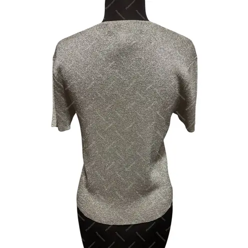 Ballinger Gold Vintage Silver Metallic Lurex Stretch Short Sleeve Knit Top Sz M Size M