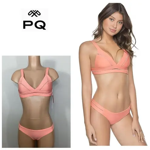 PilyQ New. coral stitched teeny bikini. M-top/L-bottom. Retails $179