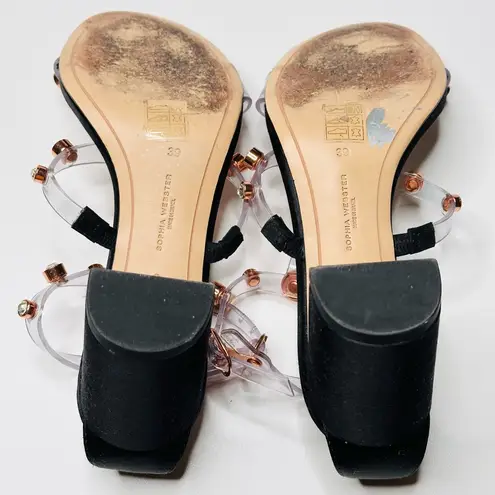 Sophia Webster Dina Crystal Studded Rose Gold Clear PVC Black Heels Sandals Shoe Size 8