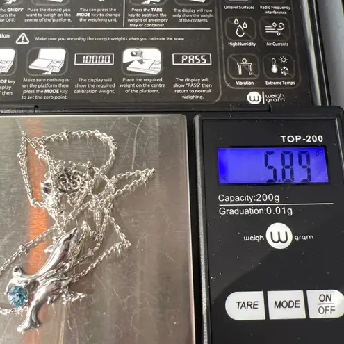 Silver 18ktgp Necklace Double Dolphin Pendant Blue Crystal Rhinestone 18" 5.89g