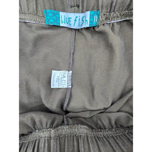 Blue Fish Women's Olive Green Wide Leg Pants Boho Art Print Pockets Size 2