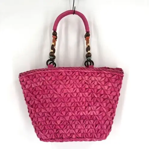 barney's new york NWT Barney’s NY Pink Straw Beaded Handle Tote Bag