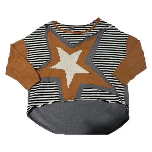 Oversized Star Patch High Low Quilted Patchwork sweater Multiple