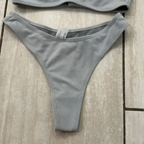 Morning Dip Silver Gray Ribbed Bikini Bathing Suit Set XS