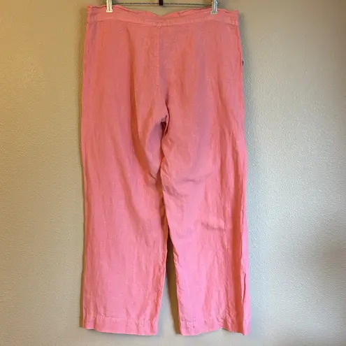 Johnny Was Size MEDIUM Coral Pink Linen Wide Leg Button-Front Pants