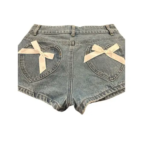 Edikted  Cut-Off Shorts Womens Size S Blue Washed Denim Bows Summer Casual NWT