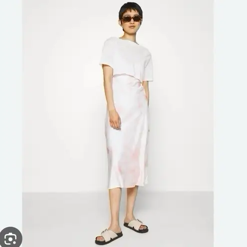 All Saints Benno Slip Dress Pink & White, Trendy Tie-Dye SMALL