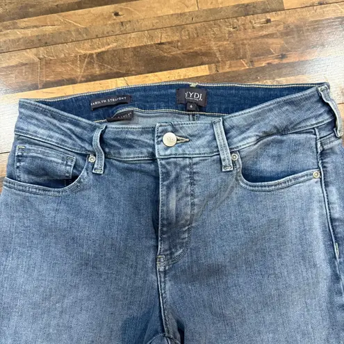 NYDJ Marilyn Straight Leg Jeans Lift Tuck Raw Hem Denim Blue Size 6
