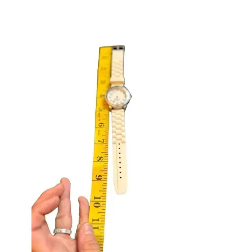 White Silicone Strap Stainless Steel Quartz Watch NEW BATTERY Silver