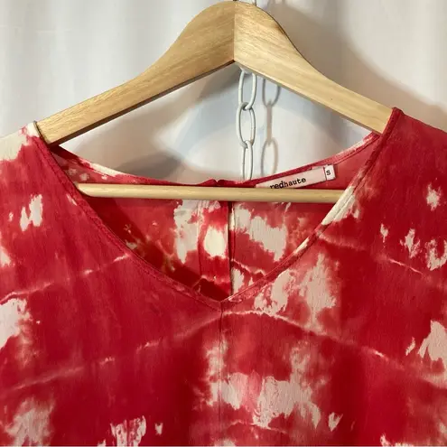 Red Haute 100% Silk Red and White Tie Dye Long Sleeve Button Back Blouse Top