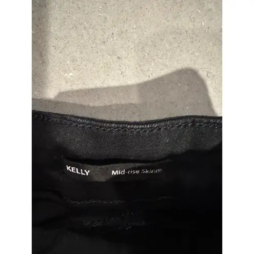 Tahari Kelly Black Mid Rise Skinny Jeans Distressed Knee Size 6 28