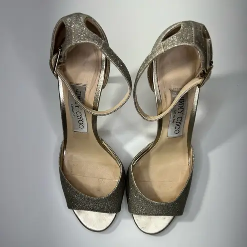 Jimmy Choo Annie D'Orsay Ankle-Strap Glitter Sandals Heels