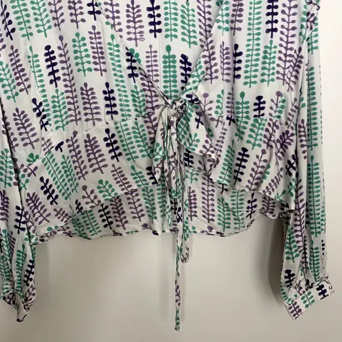 India Collection Emerson Fry Longsleeve Front Tie Ruffle Top Womens Small White