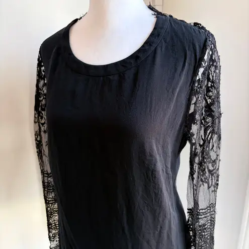 Barbara Bui Silk Lace Sheer Back XS Black Long Sleeve Blouse IT40 Elegant Goth