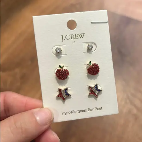 NWT J.Crew Patriotic Star Earring Set Blue