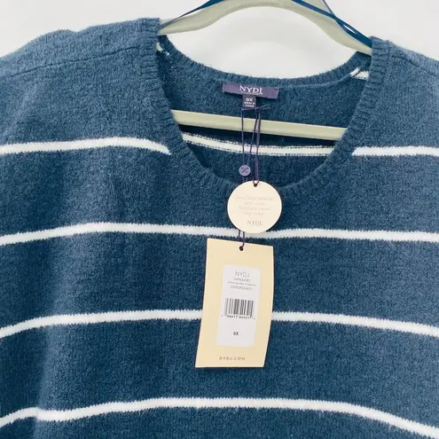 NYDJ Oxford Navy Striped Short Sleeve Crewneck Soft Sweater Top Size 0X NWT