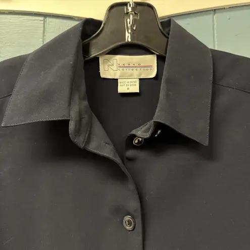 Peter Nygard NYGARD Collection Navy Blue Blouse Collard Button Up Tunic Vintage Career Sz 8
