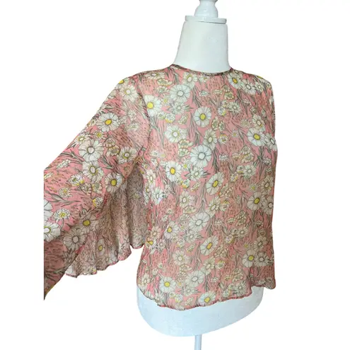 AINEA Sheer Cape Floral Top Women's Size 40 (M) Sustainable Italian Designer 70s Pink Size M