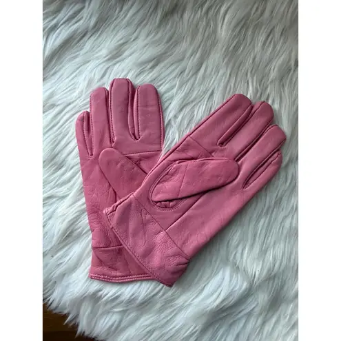 Bijoux Terner Pink Leather Gloves with Braided Detail