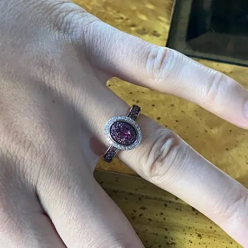 Natural Wine Garnet Sterling Silver Double Halo Ring Size 7