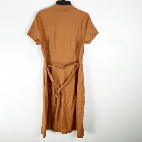 Quince 100% Linen Front Buttons Pockets Belted Waist Short Sleeves Dress Medium