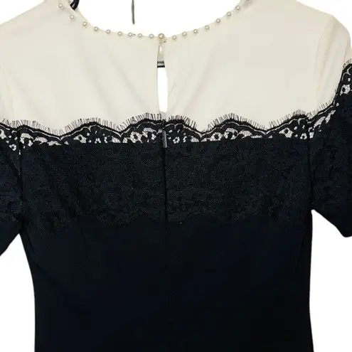 Karl Lagerfeld NWT Black Dress Lace Detail Pearl Neckline Short Sleeve Sz 4