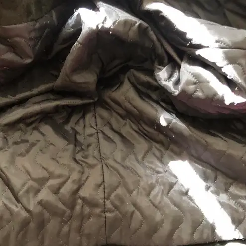 1970s Vintage Gothic Whimsygoth Black leather & suede full length long trench coat jacket belted long sleeve button front Fully lined puffer material interior Size M - Image 7