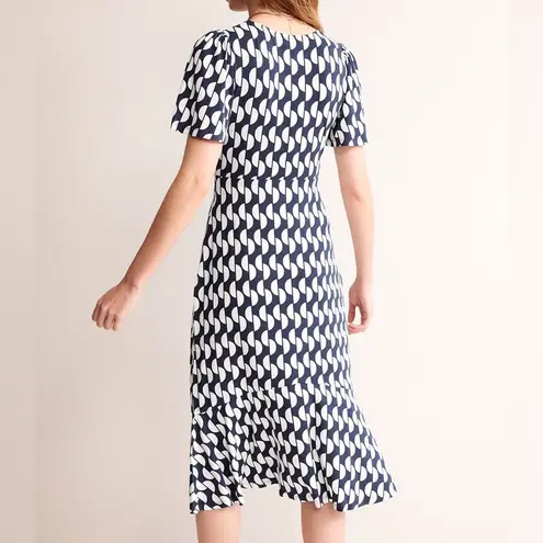 Boden Felicity Midi Tea Dress Jersey Fit And Flare Short Sleeve Blue White