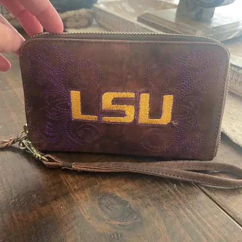 LSU Zip Around Wristlet Small Clutch Louisiana State University Tigers Y2K Style Brown