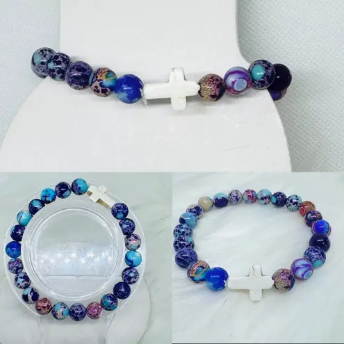Wholesale Cross 8mm beaded Natural Stone Bracelets