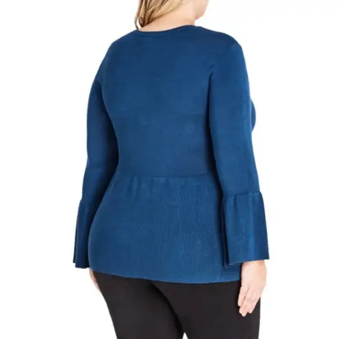 City Chic 🆕 Womens Plus 22 XL Teal Bell Sleeve Peplum Sweater NEW