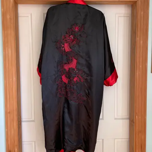 Red and Black Embroidered reversible, Kimono Robe. Free size Size L