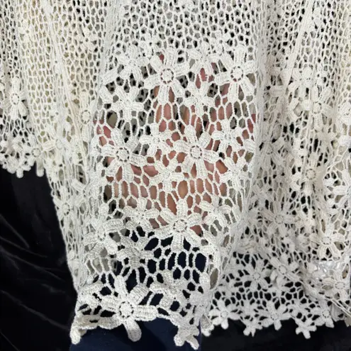 Flower Crochet Top Womens OSFM Ivory 3/4 Sleeve Boho Festival Fairy Beachy Party Size undefined