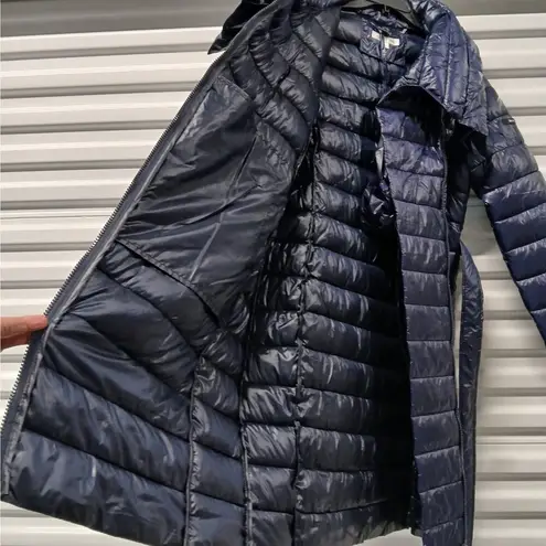 via spiga Asymmetrical Belted Puffer Coat Women's Medium Blue Winter Jacket