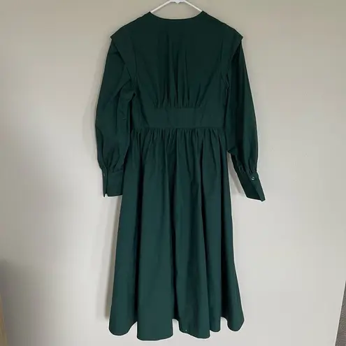 MOUSSY Green Power Shoulder Cotton Button Front Maxi Dress (1)