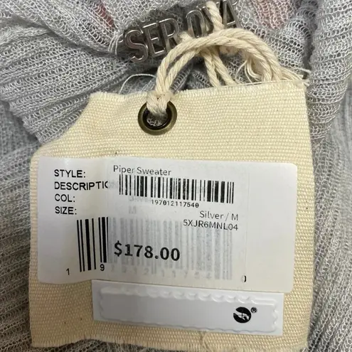 NEW Ser.O.Ya Piper Gray Linen Knit Turtleneck Long Sleeve Sheer Sweater Top Sz M Size M