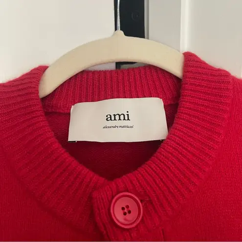 Ami RED Heart WOOL KNIT DE COEUR CREWNECK CARDIGAN Sweater