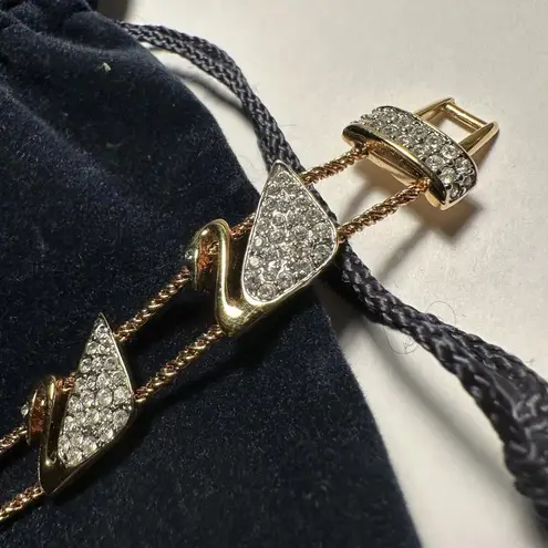 Swavorski Signed Swarovski Crystal Double Chain Tennis Bracelet Swans 7 1/4 Inch In Pouch
