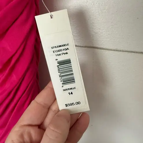 Badgley Mischka Women’s 14 Hot Pink Ruched One Shoulder Jeweled Dress Maxi New