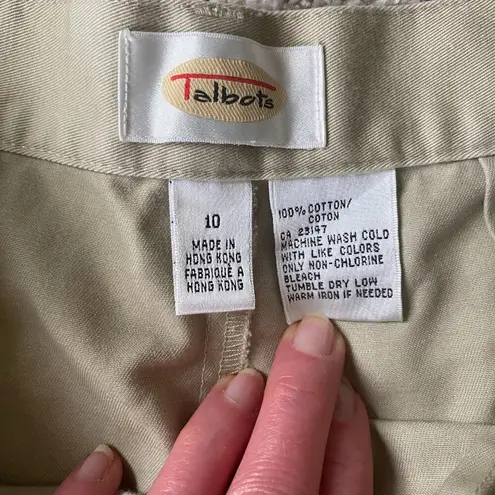 Talbots  women's khaki flat front chino pants size 10 side button and zip closure