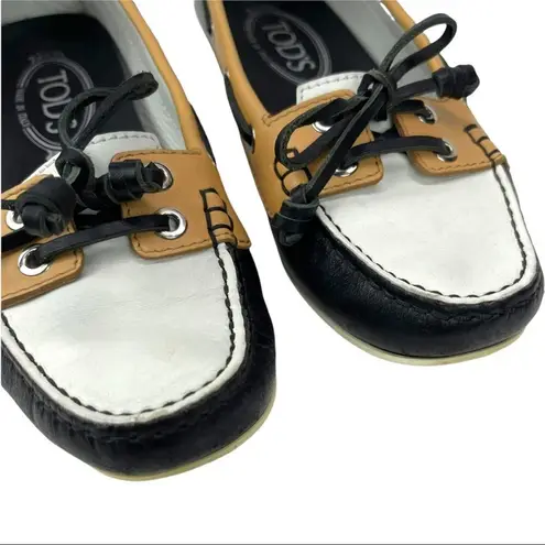 Tod's Color block Leather Lace & Bow Driving Shoes Topsiders Moccasins Size 36