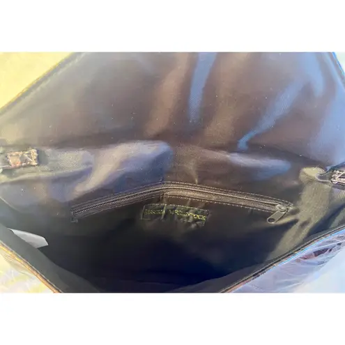 Jessica McClintock Purse Brown Envelope Purse Chain Strap Faux Leather Pocket