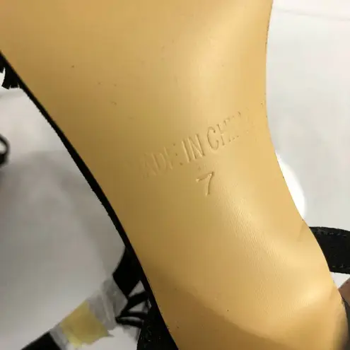 Comfity Womens Heels Faux Leather Fringe Open Toe Stilettos Lace Up Black 7