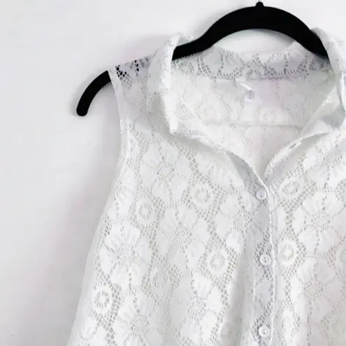 Nella Fantasia Tank Top S Knit Mesh Front Tie White Coverup Vacation Trip Swim