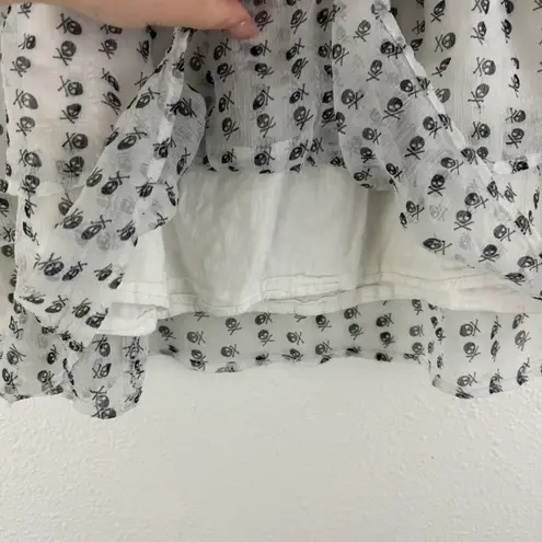 VANITY Vintage Y2K White Black Tulle Ruffle Tiered Grunge Emo Skull Mini Skirt Size M
