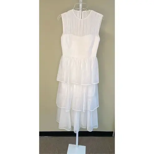 Jonathan Simkhai NWT Benton Tulle Plisse Midi Dress in White Size 4