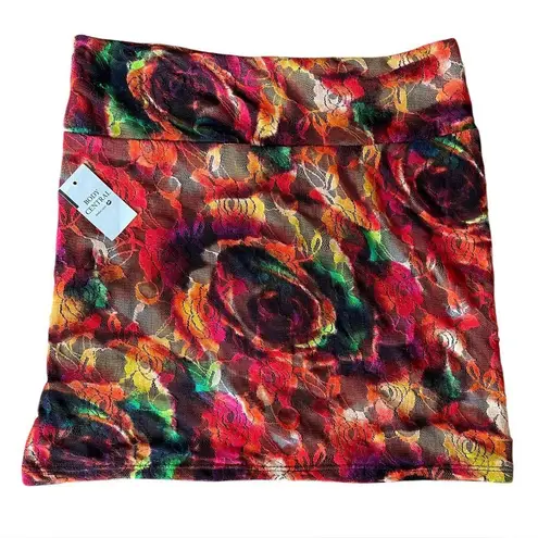 Body Central Colorful Floral Lace Mini Skirt - L